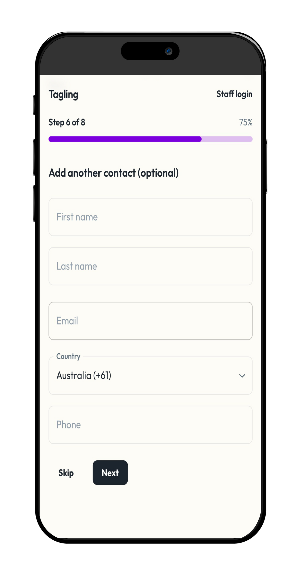 App screen showing the emergency contacts list